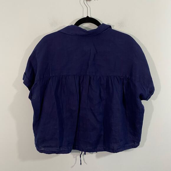 Joie Women Navy 100% Linen  Short Sleeve Button Up Shirt Size XL - Picture 7 of 7